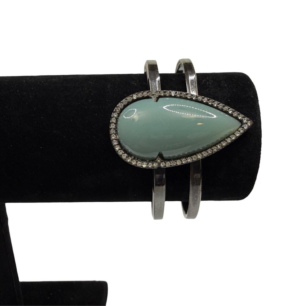 Fashion Statement Cuff Bracelet Teardrop Mint Green Stone Pave Rhinestone Halo